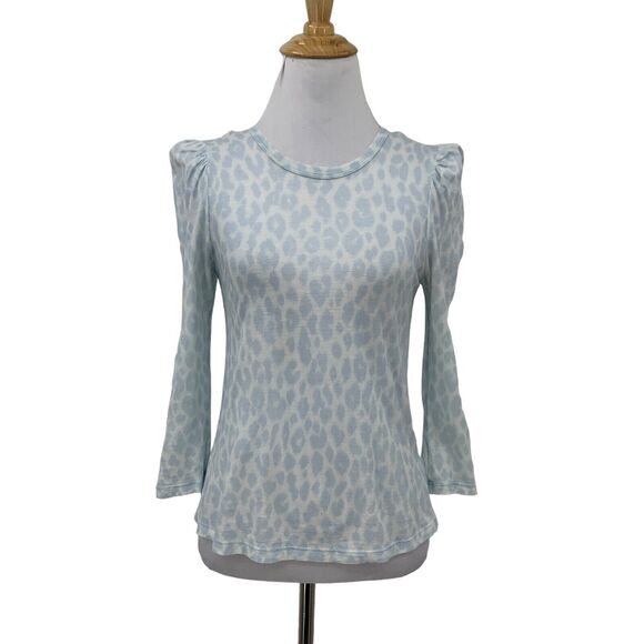 ALC Karlie Top Womens S Leopard Cotton Crew Neck Puff 3/4 Sleeve Pullover *READ - Picture 3 of 16